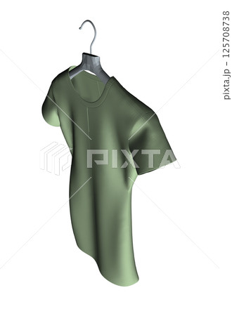 Polygonal model of green woman's dress hanging on a hanger isolated on a white background. Vector illustration. 3D. Isometric view. 125708738