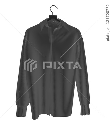 Black polygonal formal shirt with button down collar isolated on white. Long sleeved shirt hanging on a hanger made isolated on a white background. Vector illustration. 3D. 125708770