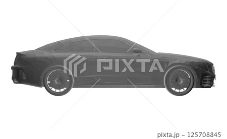 Polygonal gray model of a two door modern car isolated on a white background. Side view. Vector illustration. 3D. 125708845
