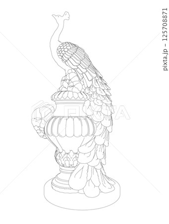 Decorative peacock. Adult anti-stress coloring page. Black and white hand drawn doodle for coloring book. Vector Black and White Floral Peacock Illustration 125708871