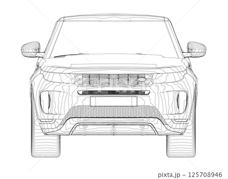 Modern SUV car outline. Front view of contour crossover vehicle isolated on white background. Vector car template for branding, advertisement, logo placement. Classic luxury suv car. 125708946