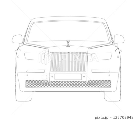 Contour of a luxury car on a white background. Modern sport car sketch line outline isolated on white background in front view. Vector illustration. 125708948
