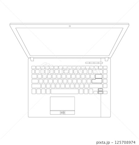 Contour of a laptop isolated on a white background. Vector illustration. 3D. Front view. Contour of a laptop isolated on a white background. Vector illustration. 3D. Front view. 125708974