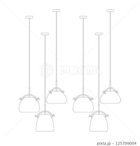 Contour of Hanging ceiling lamps. Set Object isolated. Vector illustration. Contour of Hanging ceiling lamps. Set Object isolated. Vector illustration. 125709004