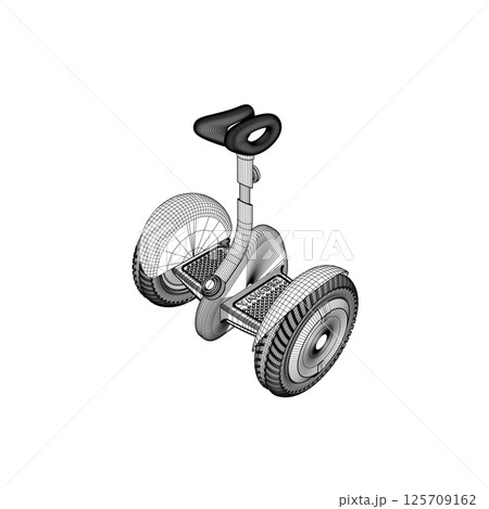 Contour Gyroscooter vector illustration. Cartoon isolated personal electric smart transport, modern eco vehicle with battery and two wheels for city ride and mobility. 3D. Contour Gyroscooter vector illustration. Cartoon isolated personal electric smart transport, modern eco vehicle with battery and two wheels for city ride and mobility. 3D. 125709162