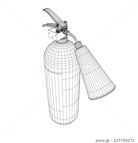 Wireframe Fire Extinguisher Icon Vector Design on White Background. Outline icon isolated on white. Fire protection, safety. 3D. 125709273