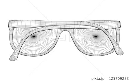 Side views of sunglasses. Wireframe vector drawn illustration. Fashion unisex summer sunglasses. Wireframe drawing isolated on white background. Classic sunglasses vector icon. 3D. Side views of sunglasses. Wireframe vector drawn illustration. Fashion unisex summer sunglasses. Wireframe drawing isolated on white background. Classic sunglasses vector icon. 3D. 125709288