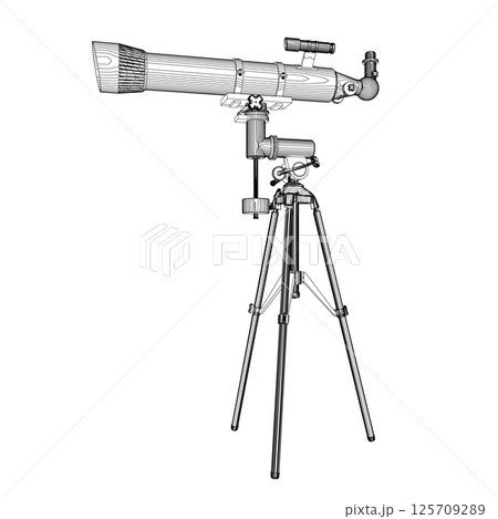 Contour drawing of Telescope - astronomy tool. Telescope in simple outline vector illustration. Contour drawing of Telescope - astronomy tool. Telescope in simple outline vector illustration. 125709289