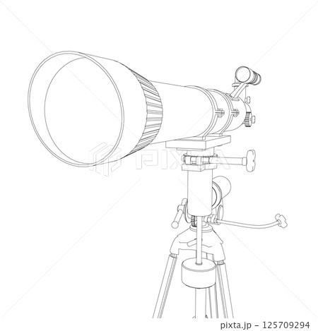 Contour drawing of Telescope - astronomy tool. Telescope in simple outline vector illustration. 125709294
