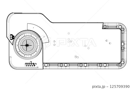 Outline Casino roulette wheel with casino chips on table. View from above. Vector illustration. 125709390