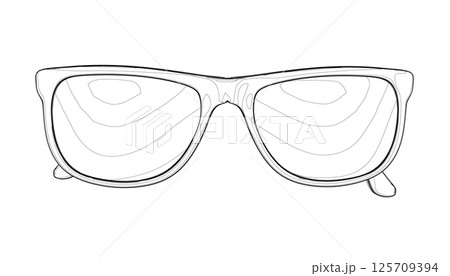 Side views of sunglasses. Simple vector hand drawn illustration. Fashion unisex summer sunglasses. Contour drawing isolated on white background. Classic sunglasses vector icon 125709394