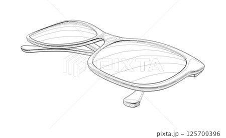 Side views of sunglasses. Simple vector hand drawn illustration. Fashion unisex summer sunglasses. Contour drawing isolated on white background. Classic sunglasses vector icon Side views of sunglasses. Simple vector hand drawn illustration. Fashion unisex summer sunglasses. Contour drawing isolated on white background. Classic sunglasses vector icon 125709396