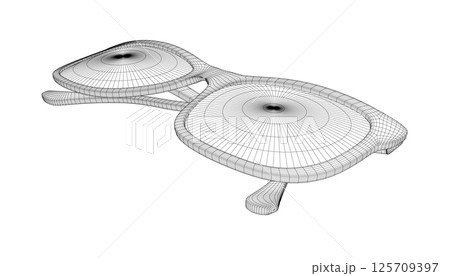 Side views of sunglasses. Wireframe vector drawn illustration. Fashion unisex summer sunglasses. Wireframe drawing isolated on white background. Classic sunglasses vector icon. 3D. 125709397