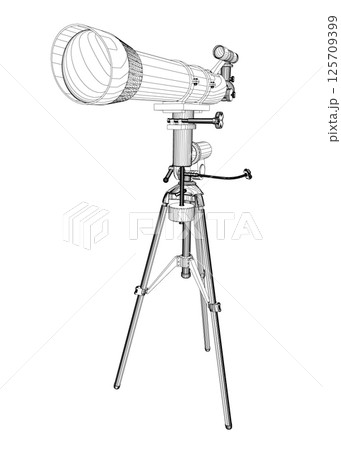 Contour drawing of Telescope - astronomy tool. Telescope in simple outline vector illustration. 125709399