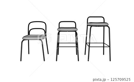 Vector illustration Bar stool icons set of wireframe. Chair bench. Club furniture. Front view. 125709525