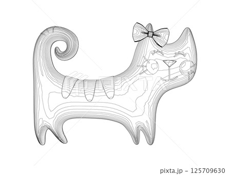 Vector Illustration of happy cat. Cute funny tabby kitten with small paws and swirled tail. Isolated vector template of cat. Vector Illustration of happy cat. Cute funny tabby kitten with small paws and swirled tail. Isolated vector template of cat. 125709630
