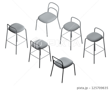 Polygonal model Vector illustration Bar stool icons set. Chair bench. Club furniture. Isometric view. 3D. Polygonal model Vector illustration Bar stool icons set. Chair bench. Club furniture. Isometric view. 3D. 125709635
