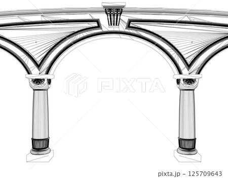 Contouring coloring of classical arch. Classic antique portal with columns in vector graphics. Column arch pillar frame roman greek antique line art. Vector illustration. 125709643