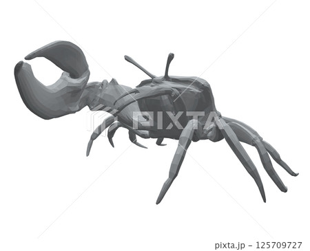 Polygonal model of a crab with one huge claw isolated on a white background. 3D. 125709727