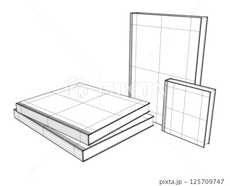 Set of several books wireframe. Line drawing of book, library, education, school, study, literature, paper, textbook, knowledge, read, learn, page reading Set of several books wireframe. Line drawing of book, library, education, school, study, literature, paper, textbook, knowledge, read, learn, page reading 125709747