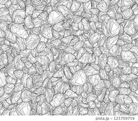 Wireframe background with many stones from black lines isolated on white background. Vector illustration. 125709759