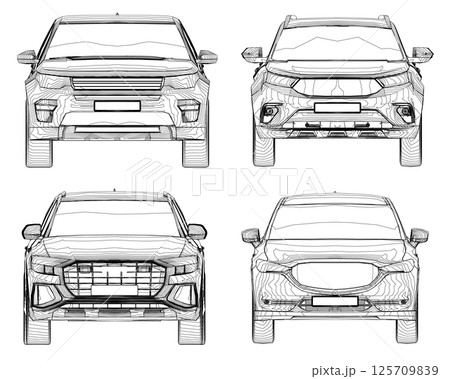 Set of contours different models of cars. Vector flat style illustration. Front view car vector illustration Set of contours different models of cars. Vector flat style illustration. Front view car vector illustration 125709839