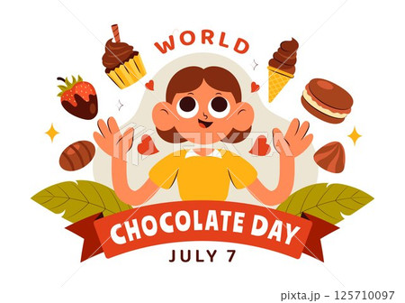 World Chocolate Day Celebration Vector Illustration on 7 July, Featuring Melted Chocolate, Sweet Cakes, and Desserts in a Flat Style Background World Chocolate Day Celebration Vector Illustration on 7 July, Featuring Melted Chocolate, Sweet Cakes, and Desserts in a Flat Style Background 125710097