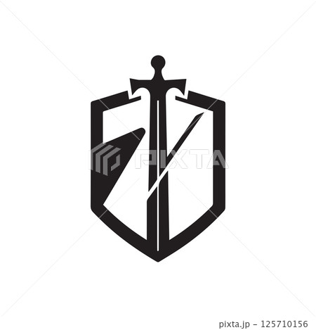 Creative Sword and Shield Logo Design Illustration Template 125710156