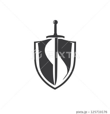 Creative Sword and Shield Logo Design Illustration Template 125710176