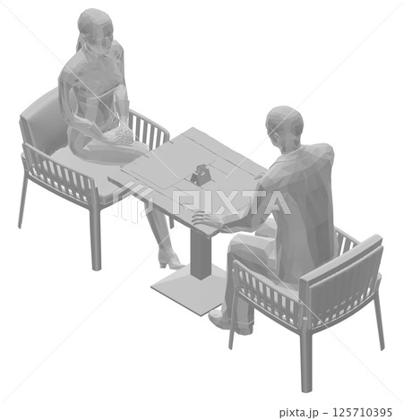 Polygonal model of man and woman sitting on chairs opposite each other at the table. Job interview. Vector illustration. 3D 125710395