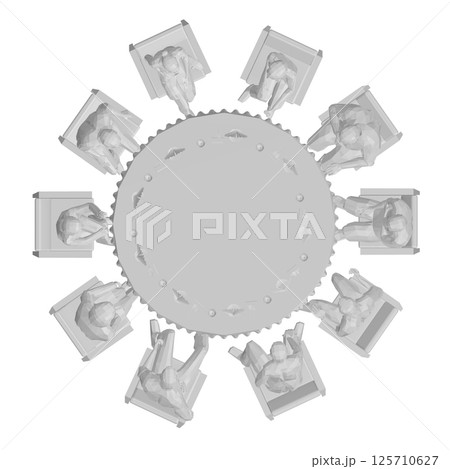Polygonal model of people sitting in restaurant on chairs at the round table isolated on white background. Restaurant interior. Top view. Vector illustration. 3D Polygonal model of people sitting in restaurant on chairs at the round table isolated on white background. Restaurant interior. Top view. Vector illustration. 3D 125710627