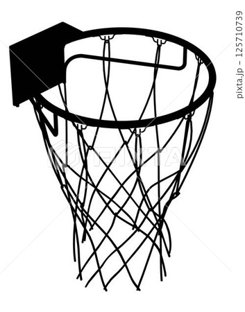 Basketball hoop and net vector silhouette isolated on white background. Equipment for basket ball court. Play sport game. 125710739