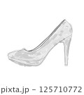 Woman shoes vector design black silhouette logo. Hand drawn beautiful gray leather woman shoe with high heel. Vector illustration 125710772