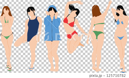 Illustration set of a woman in a posing swimsuit Illustration set of a woman in a posing swimsuit 125710782