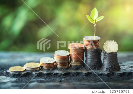 投資の成長を象徴するコインと新芽のイラスト 125710791