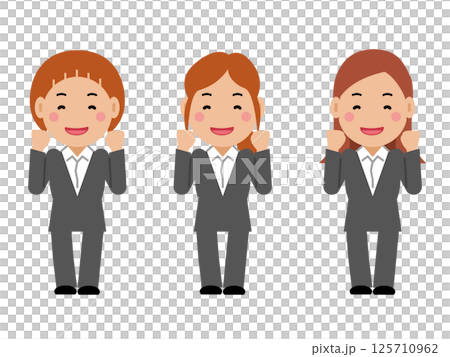がんばれと応援するグレースーツの若い女性。その2 がんばれと応援するグレースーツの若い女性。その2 125710962