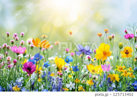 Colorful Wildflowers Blooming in Spring Sunshine Colorful Wildflowers Blooming in Spring Sunshine 125713402
