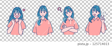Anime-style girl facial expression set 125714013