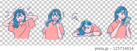 アニメタッチの女の子　表情セット 125714014