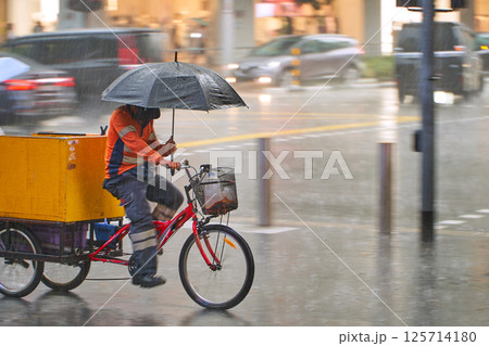 Cycling for work in pouring rain 125714180