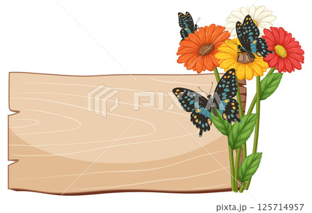 Butterflies and Flowers with Wooden Sign Butterflies and Flowers with Wooden Sign 125714957