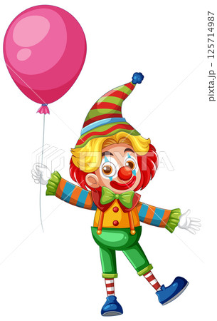 Colorful Clown with Balloon Vector Illustration 125714987