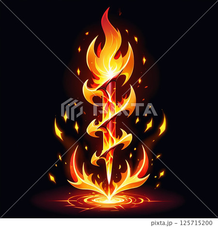 Flame-like energy emanating from a central fiery structure, surrounded by swirling sparks and a vibrant orange glow against a dark background. 125715200
