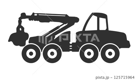 Log harvester icon symbol Shape. Timber logger machine logo sign. Woodworking industry. Vector illustration image. Isolated on white background. Log harvester icon symbol Shape. Timber logger machine logo sign. Woodworking industry. Vector illustration image. Isolated on white background. 125715964