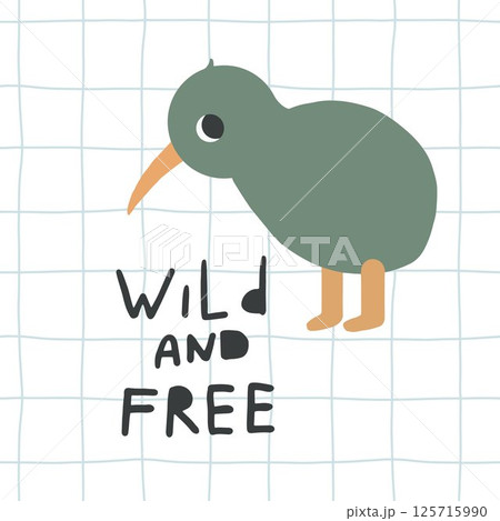 Cute vector print Australian Kiwi bird. Cartoon characters baby Kiwi, illustrations for kids. Fashion fabric design 125715990