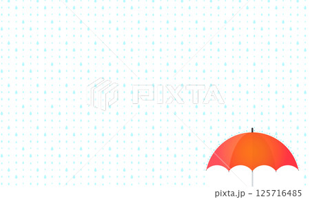隅にある赤い傘に雨が降って弾いている小さい雨模様 125716485
