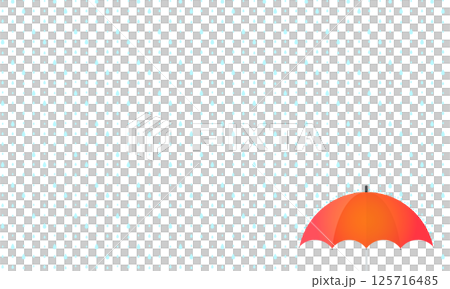 隅にある赤い傘に雨が降って弾いている小さい雨模様 125716485