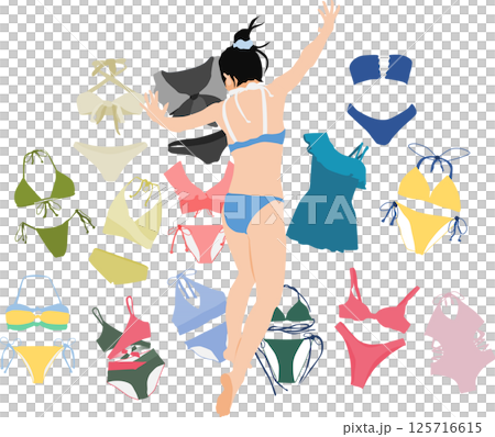 着る水着を考える女性のイラスト 125716615