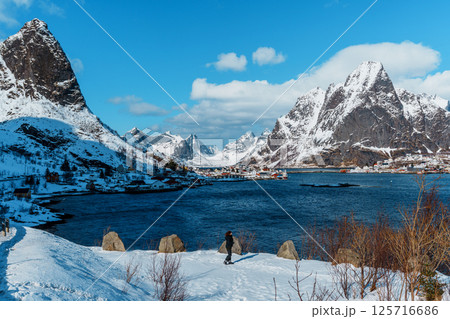 Scenic Winter Landscape at Reine, Lofoten. 125716686