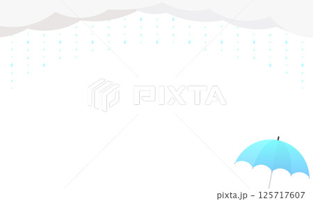 青い傘に上に広がる雲から点線の雨が落ちる背景 青い傘に上に広がる雲から点線の雨が落ちる背景 125717607